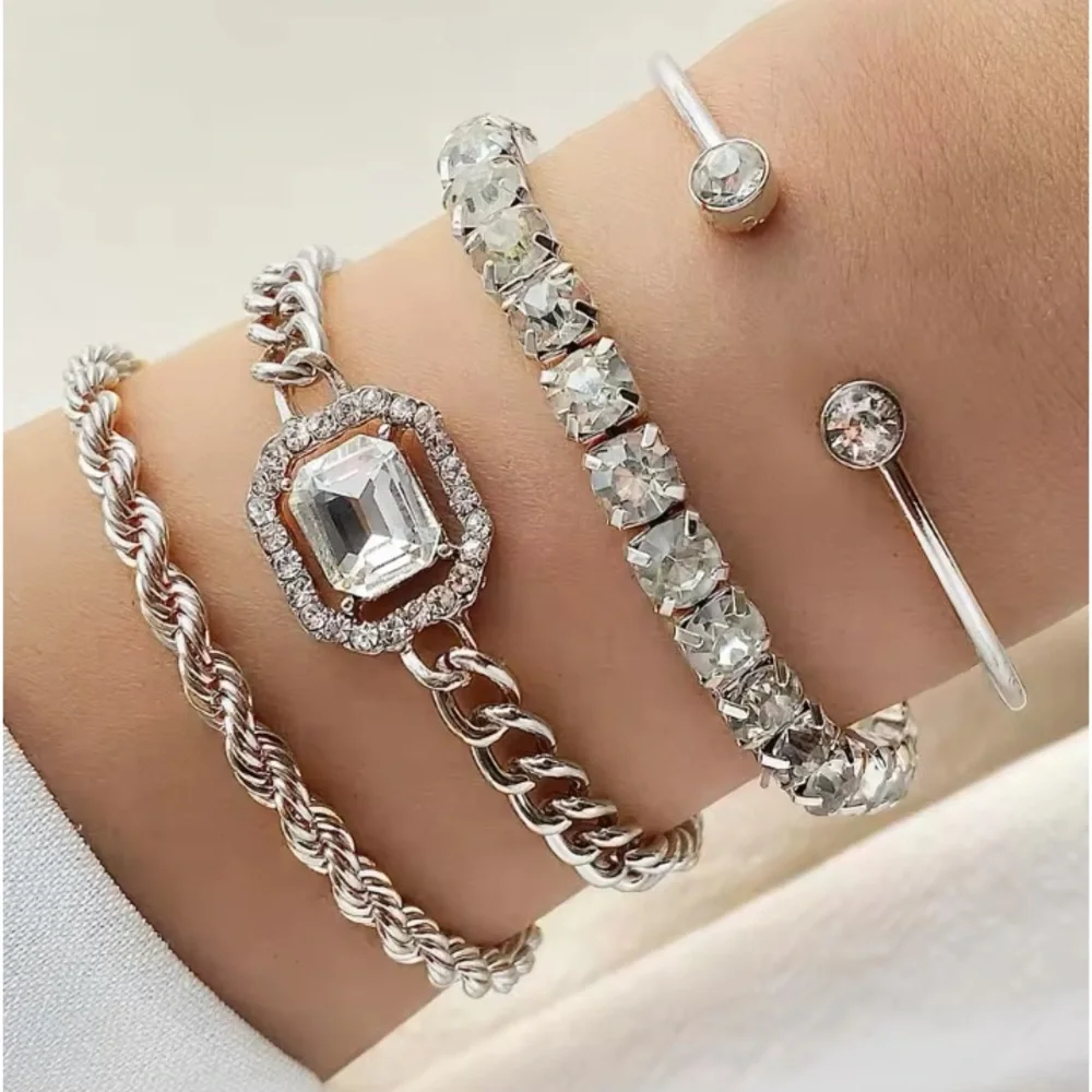 White Gold Filled Cubic Zirconia Bracelet Set